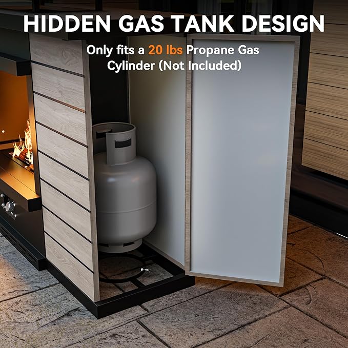 63" Outdoor Propane Fireplace with Built-in Tank Design, 50,000 BTU Outdoor Gas Fire Pit with CSA Certified, Dust Cover, Smokeless Ceramic Wood, Adjustable Flame for Patio, Garden, Deck