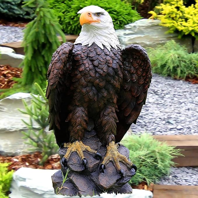 American Eagle Statue Bald Eagle - Large Hand-Painted Resin Garden Sculptures & Statues Outdoor Bird Figurines, Majestic American Freedom 4th of July, Decor for Indoor, Patio, Office, 24½"
