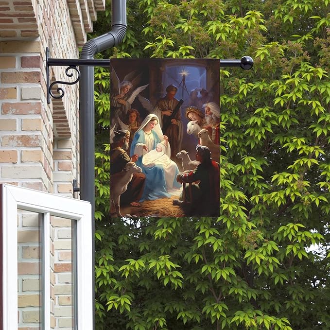 Nativity Garden Flags Religious Christma Yard Flag Winter Catholic Jesus House Banners for Holy Night Outside Double Sided Home Yard Farm Xmas Decor Outdoor 28 x 40 Inch