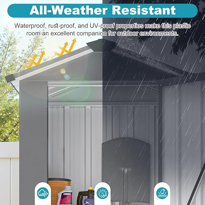 2.5x1.4 FT Outdoor Storage Shed, Metal Tool Shed with Lockable Doors & Peaked Roof, Galvanized Steel Garden Shed for Backyard Garden Patio Lawn, Black