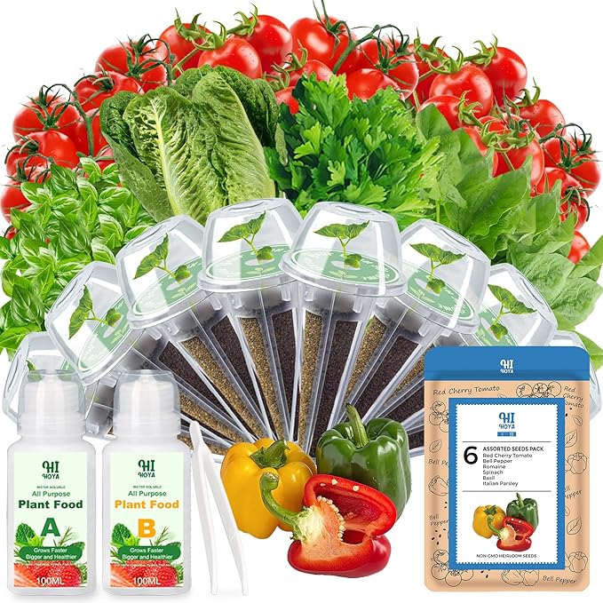 Herb & Salad Seed Pods for All Hydroponics Growing Systems, 8 Pods with 600+ Seeds of Basil, Spinach, Romaine, Red Cherry Tomato, Italian Parsley and Bell Pepper