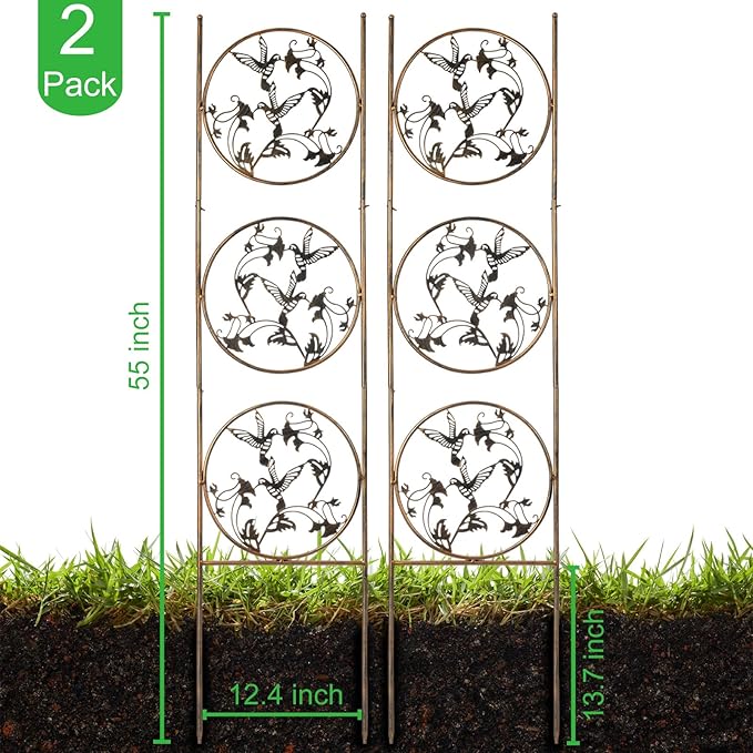 Set of 2 Hummingbird Metal Garden Trellis for Climbing Plants, Decorative Vegetables Flowers Vine Trellis for Outdoor Patio 55'' H x 12.4'' W