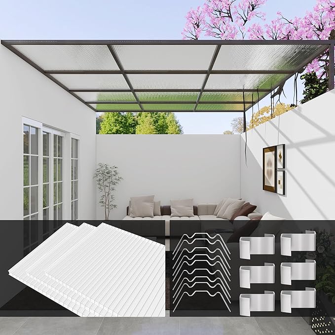 14 Pack Clear Polycarbonate Greenhouse Panels,Twin-Wall Polycarbonate Sheets for Roofing,Greenhouses ,Weather Resistant for Roof, Siding, and Sunroom( 4ftx2ftx0.31in)