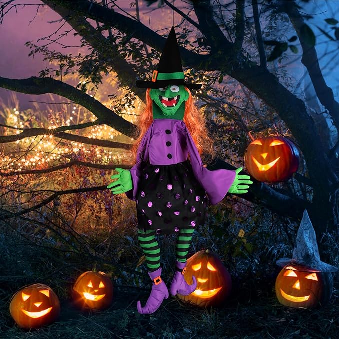 POPGIFTU 35" Halloween Witch 3D Windsock – Outdoor Hanging Witch Decoration for Yard, Porch, Garden or Party