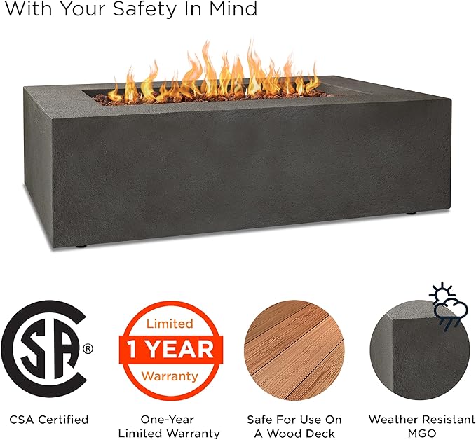 Real Flame Baltic Rectangle Propane Fire Table, Glacier Gray