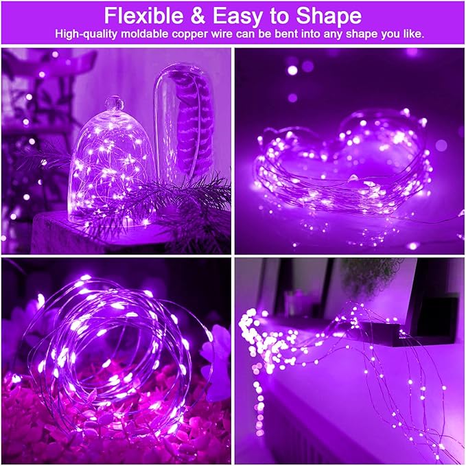 Solar Fairy Lights Purple Outdoor Waterproof,16.4ft 50LED Solar String Lights Purple for Outside 8 Modes 2 Packs for Halloween Patio Backyard Garden Deorations Purple, CS-SL-5M