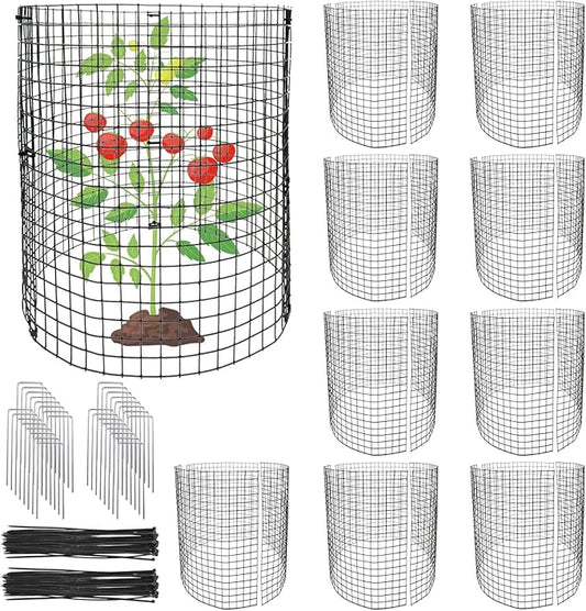 30Pcs 10 Pack Wire Plant Protectors Circle Wire Plant Cages Mesh Plant Cage Chicken Wire Cloche with 30 Ground Stakes and 200 Ties Protect Plants, Garden,Shrubs and Vegetables from Animals, 12x12 inch