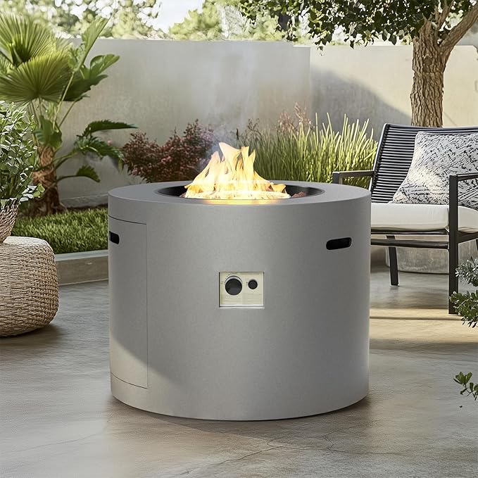 32 Inch Propane Fire Pit Table, 50,000 BTU Round Outdoor Fire Table, Alloy Steel Gas Fire Pits with Waterproof Cover, Lava Rocks and Lid, CSA Certified, for Patio, Deck, Backyard, Gray