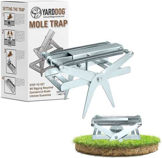 YARDDOG Mole Trap - Step-to-Set Scissor Style, Commercial Grade Durable Steel Ground Exterminator for Lawns, Easy-to-Use & Reusable Design, Silver