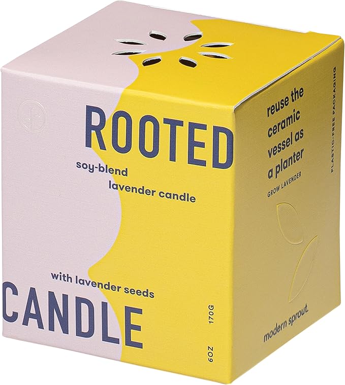 Modern Sprout Rooted Candle (Pack of 3) - 2 in 1 Scented Candles with Seeds That Grows into Plants - 6 oz Soy Candle with 42 hr Burn time in Matte Glaze Ceramic Vessel - Rosemary, Thyme, & Lavender