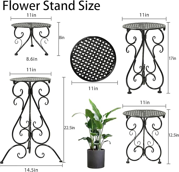 4-Pack Metal Plant Stand for Indoor Outdoor, Heavy Duty Flower Pot Stands for Multiple Plants, Rustproof Iron Planter Holder Display Shelf for Patio Home Garden Porch Balcony(Black)