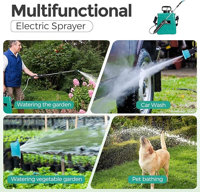Garden Sprayer 2 Gallon,Battery Powered Sprayer with 5 Mist Nozzles,Telescopic Rod Electric Backpack Sprayers in Lawn & Garden
