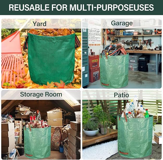 2 Pack 132 Gallon Reusable Yard Waste Bags, Collapsible Heavy Duty Leaf Bags, Lawn and Leaf Garden Bags with 4 Handles, Camping Yard Recycling Bin for Debris Leaves Grass Clippings