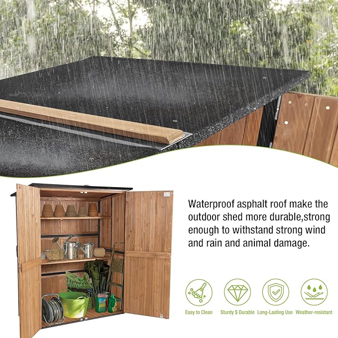 Storage Shed Outdoor Cabinet with Metal Frame Large Wooden Tool House Garden Shed with Floor,Door & Lock for Backyard Use