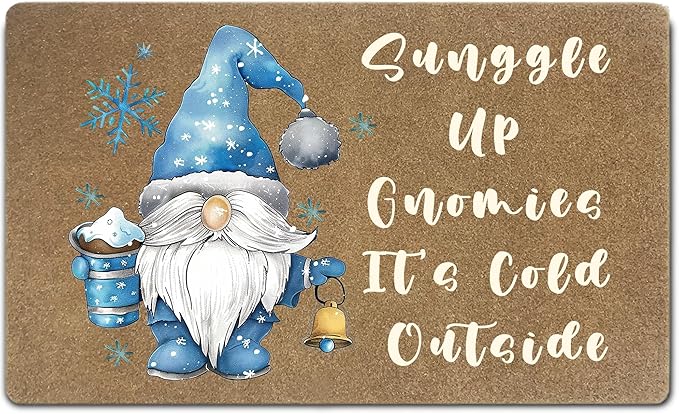 Blue Winter Gnome Faux Coir Door Mats Outdoor, Christmas Gnome Door Mat for Home Outside Entryway, Holiday Winter Christmas Welcome Doormat for Indoor Outdoor Porch Entrance, 17x30 Inch