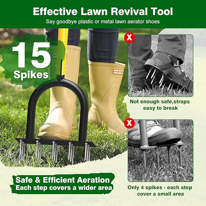 Lawn Aerator Tool - Grass & Soil Aerator for Lawn & Yard Care, Durable Manual Lawn Aerator for Healthy Grass, Compact Soil & Easy-to-Use Spike Plug Aerator