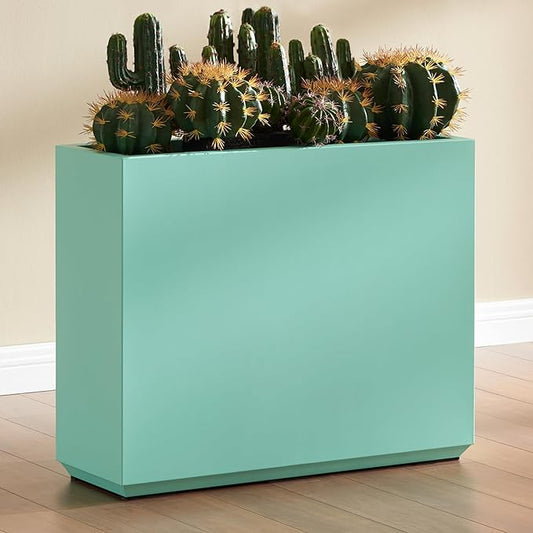 Metallic Heavy Outdoor Planter Box, Span Planter, Long and Tall Divider Planter, 30Lx10Wx24H, Aqua Blue, No Assembly 30.8 Pounds