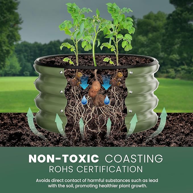 Round Galvanized Raised Garden Bed Kit, 2 Pcs 2 x 2 x 1ft Forest Green Galvanized Garden Boxes, Outdoor for Vegetables