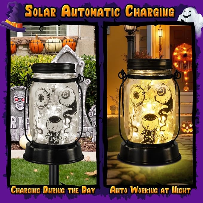 Halloween Decorations Gifts for Women/Men Halloween Eyeballs Solar Lanterns Eyeball Decorations Outdoor Lights Solar Garden for Yard, Patio,Backyard,Porch Torches Light