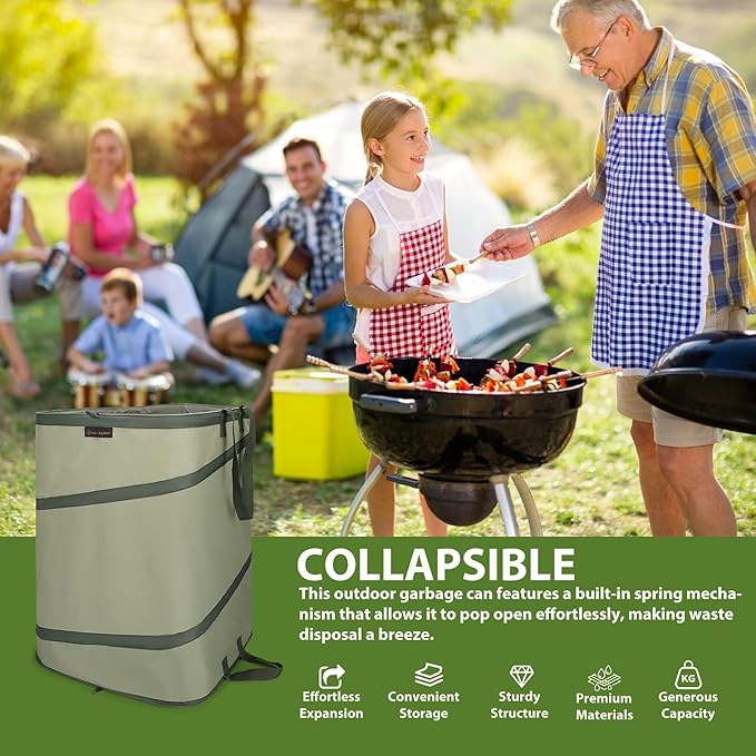 YUDI & GARDEN 46 Gallon Square Collapsible Yard Waste Containers｜Collapsible Trash Can｜Camping Trash Can, for Collecting Weeds or Party and Yard Waste, Green