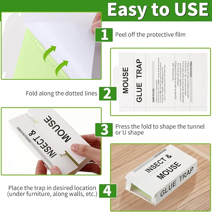 Qualirey 10 Pack Mice Traps, Green Super Sticky Mouse Traps for Mice and Rats, Peanut Butter, Pre-Scented and Non Toxic, Indoor Pet Safe Pest Control for Cockroaches, Spiders, Scorpions, 8 X 5.5 Inch