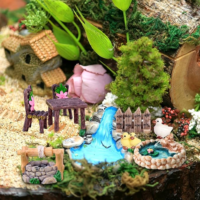 Fairy Garden Accessories, Fairies Welcome Garden Kit, 48pcs Miniature Fairy Garden Ornament for Christmas Decoration Fairy Garden Potted Plant Desk Decor