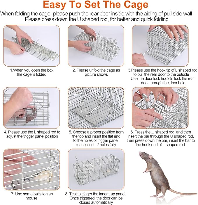Humane Rat Trap, Foldable Metal Mouse Cage Traps and Other Small Live Animals Cage, Easy to Catch and Release, Work for Indoor Outdoor