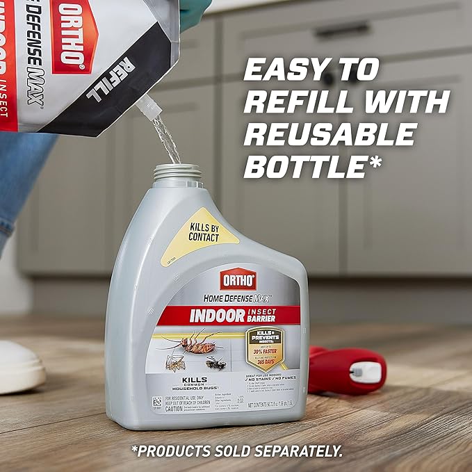 Ortho Home Defense Max Indoor Insect Barrier Refill Pouch for Battery-Powered Sprayer, Kills Ants, Roaches, Spiders, Fleas and Ticks, 1.5 L