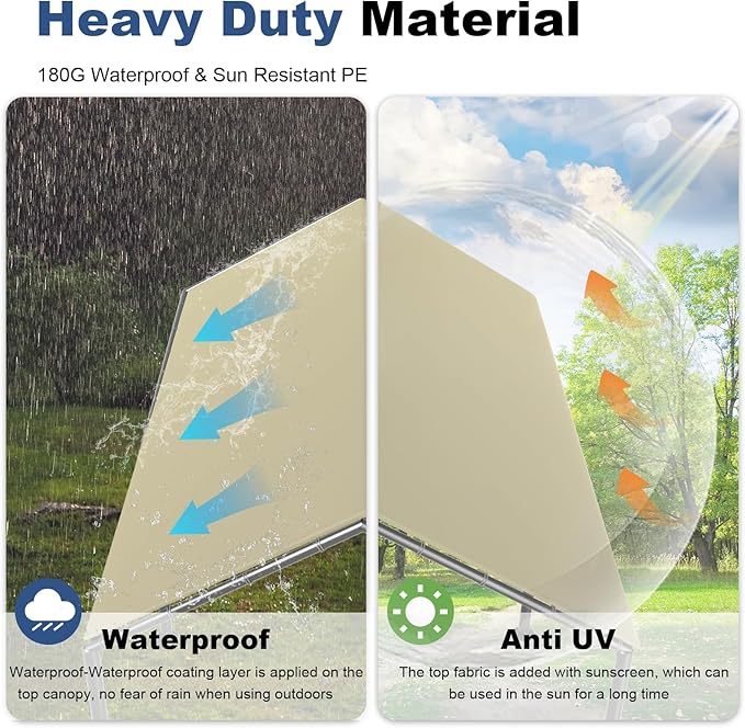 Grezone 10 x 20ft Heavy Duty Carport,Portable Car Tent Garage,All Season UV Resistant Car Canopy for Auto,Truck,Boat,Car (Beige)