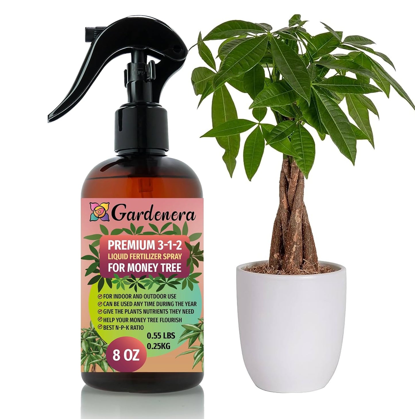 Professional Money Tree Spray Fertilizer Mist for Home Gardening | 3-1-2 Gentle Blend Mist for Healthy Leaves & Growth | Essential Nutrients for Money Tree - 8oz