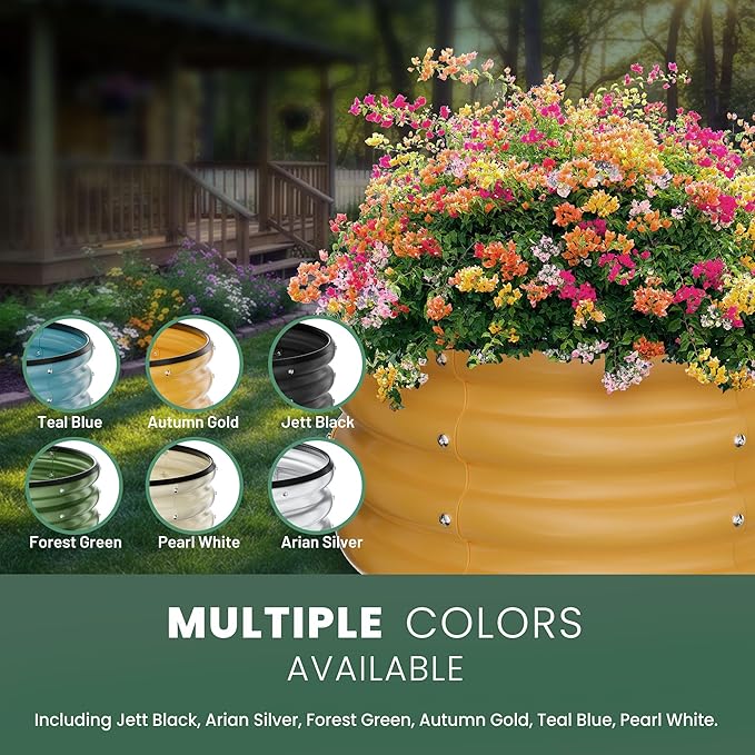 Round Galvanized Raised Garden Bed Kit, 2 Pcs 2 x 2 x 1ft Autumn Gold Galvanized Garden Boxes, Outdoor for Vegetables