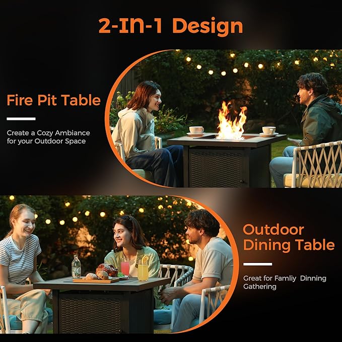 BALI OUTDOORS 50000 BTU Propane Fire Pit for Outdoor, 30 in Fire Pit Table Outdoor, Square Firepits for Outside Backyard, Patio