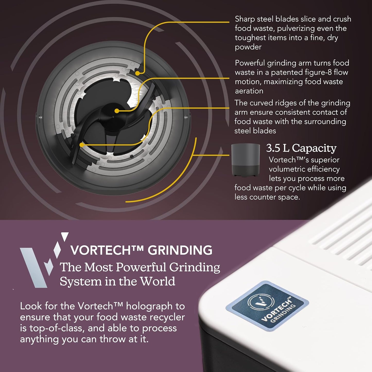 Eco 3 Compact Kitchen Food Recycler | Indoor Composter Bin Alternative | Electric Countertop Food Waste Disposer with Odorless 3.5L Indoor Food Waste Bin for Easy Waste Management | White