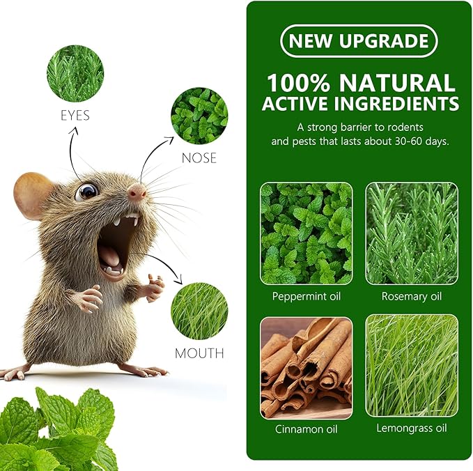 Mouse Rodent Repellent, 48 Pack Peppermint Lemon Oil Mice Repellent for Squirrel Rats Spider Pests, Natural Deterrent for Kitchen, Warehouse, Car, Indoor, Outdoor, Safe for Pets & Family
