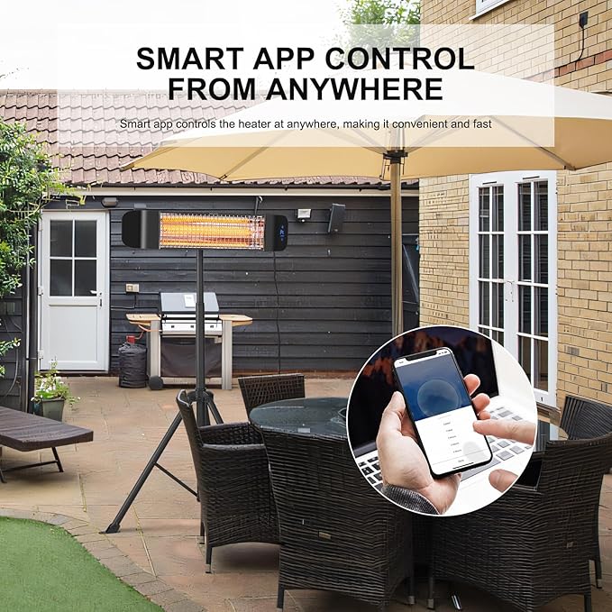 Pasapair Electric Patio Heater - Smart Infrared Indoor Heater 24H Timer with APP Control - Wall Mounted Outdoor Heater for Patio Garage - IP65 CSA Certified