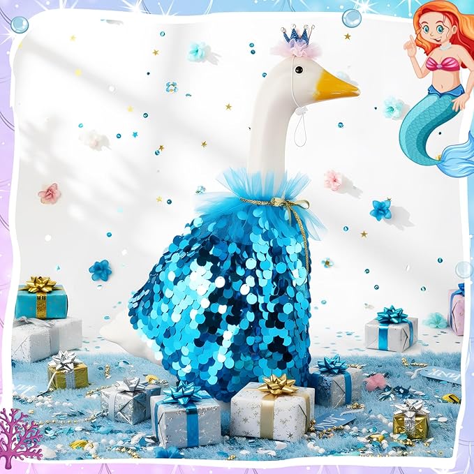 Princess Porch Goose Outfit Halloween Porch Goose Outfit Sparkly Rainbow Sequin Cape for 17" 23" Lawn Garden Yard Geese(Dark Blue)