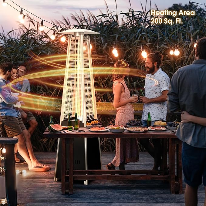 Outdoor Heaters for Patio 42,000BTU, Pyramid Patio Heater Quartz Glass Tube, Outdoor Heater Safety Protection System, Propane Heater with Wheels for Commercial & Residential, Black