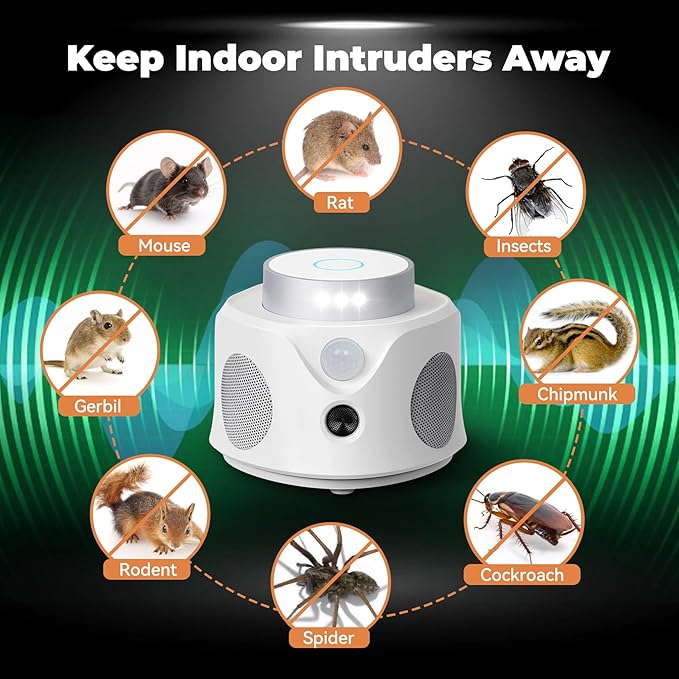 Ultrasonic Mice Repellent for House Indoor Pest Repellent Mouse Rat Sonic Deterrent Device, Drive Away Mice from Home - No Killer Traps, Grey 1 Pack