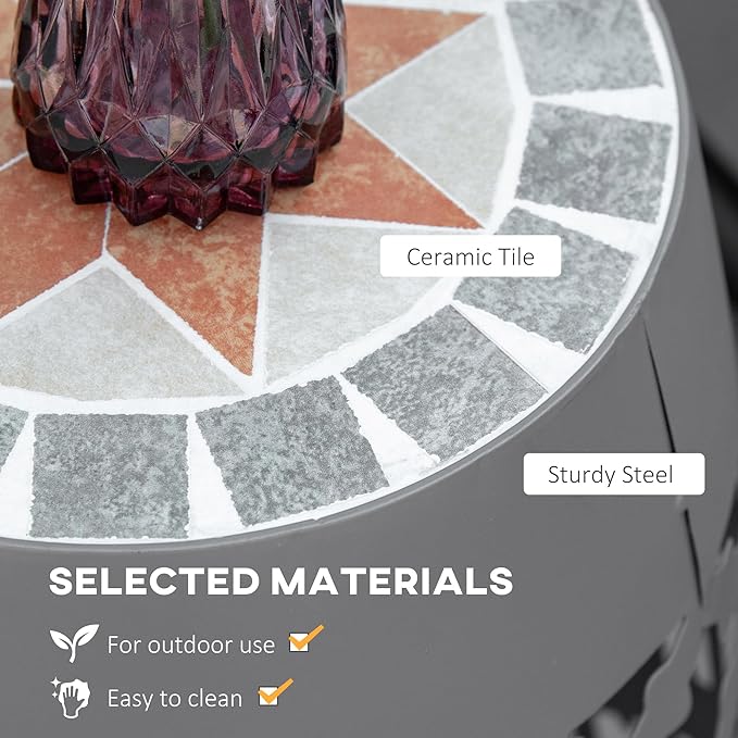 Outsunny 12" Patio Round Side Table, Outdoor Footstool, Garden Mosaic Accent Side Table, Plant Stand, Gray