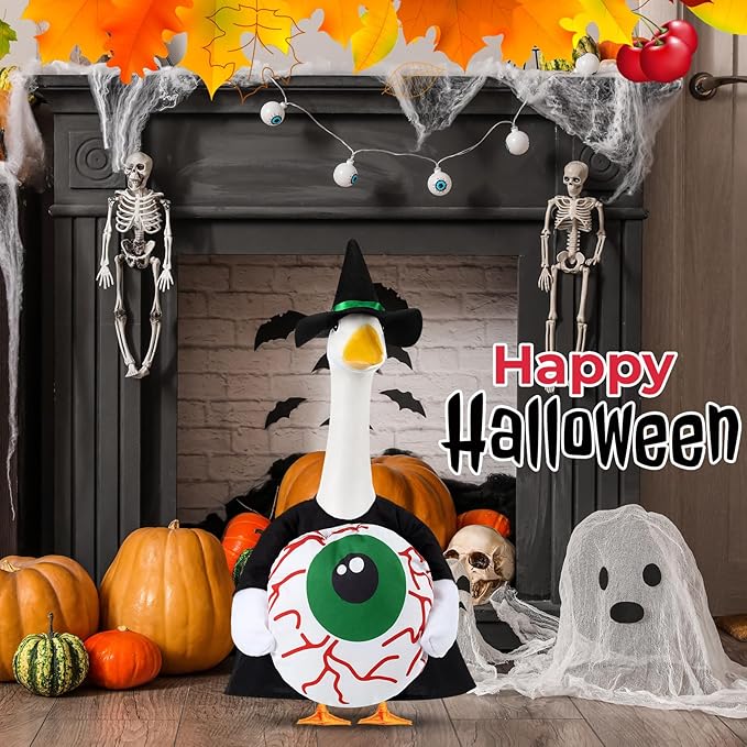 Sanwuta 1 Set Halloween Porch Goose Outfit Eyeball Pillow Design with Hat for 23" Lawn Cement Goose Porch Geese Clothes Costume for Halloween Garden Patio Yard Outdoor Decorations