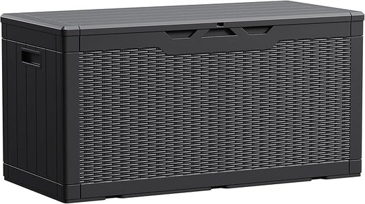 Devoko 100 Gallon Waterproof Large Resin Deck Box Indoor Outdoor Lockable Storage Container for Patio Furniture Cushions Garden Tools (100 Gallon, Black)