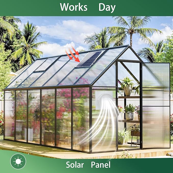 Solar Exhaust Fan, 25W Waterproof Solar Panel 8 Inch Ventilation Vent Fan for Greenhouse,Chicken Coop,Shed, Garage, Attic, Barn, Workshop Outside,14.8ft Cable