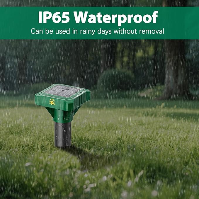 8 Pack Mole Repellent Solar Powered, IP65 Waterproof Gopher Chipmunk Repeller Outdoor, Groundhog Snake Repellent for Yard, Sonic Mole and Vole Deterrent Spikes, Effective Lawn and Garden Protection