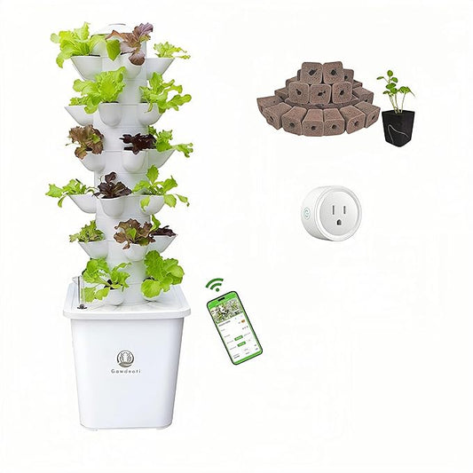 Hydroponic Growing System Kit - Indoor Smart Hydroponic Vertical Garden,Hydroponic Vegetable System,30 Pods,with Pump System and Automatic Timer, White