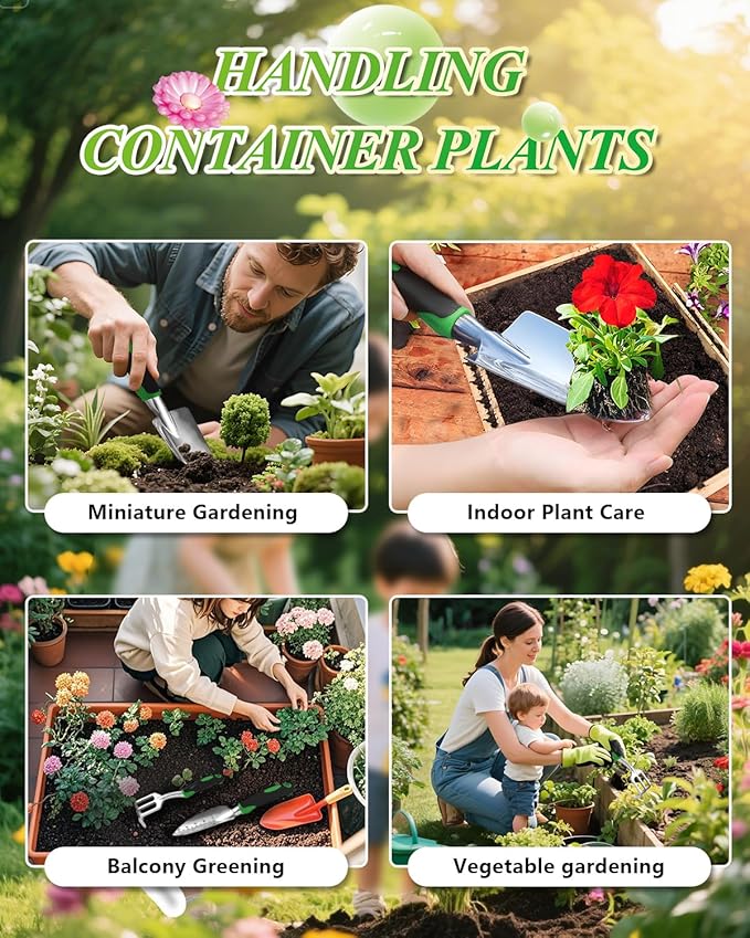 3Pcs Garden Tools, Heavy Duty Cast-Aluminum Garden Tool Set with Hand Trowel, Transplant Trowel, Cultivator Rake, Soft Rubber Ergonomic Non-Slip Handle, Ideal Gardening Gifts for Home Gardeners