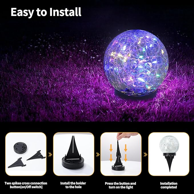 Solar Globe Lights Outdoor Waterproof-Solar Balls for Garden-Cracked Glass Ball Lights Outdoor-Solar Orbs for Outside-Decorations for Patio and Yard Lawn Backyard Decor