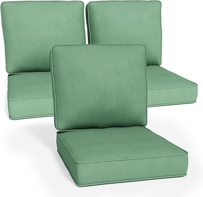 Outdoor Chair Cushions 23" x 24" x 4", Patio Deep Seat Replacement Cushions Set with Zippered Removable Cover, Weather-Resistant Olefin Fabric for Garden Chair Sofa Couch, Set of 3, Green