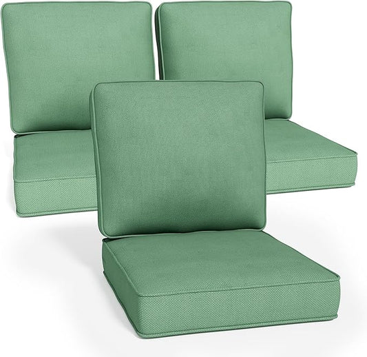 Outdoor Chair Cushions 23" x 24" x 4", Patio Deep Seat Replacement Cushions Set with Zippered Removable Cover, Weather-Resistant Olefin Fabric for Garden Chair Sofa Couch, Set of 3, Green