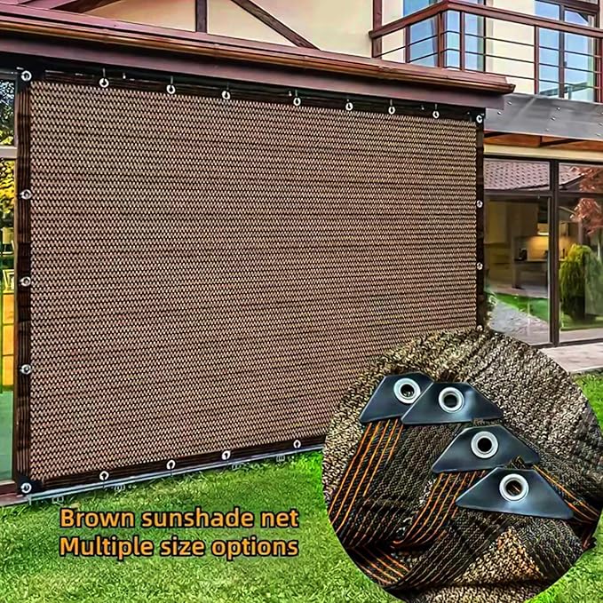 Coffee Shade Cloth 80%, Mesh Tarp - Garden Shade for Greenhouse, Patio, Vegetables, Plants Cover and Chicken Coops, Sun Shade Net for Outdoor Protection with Reinforced Grommets