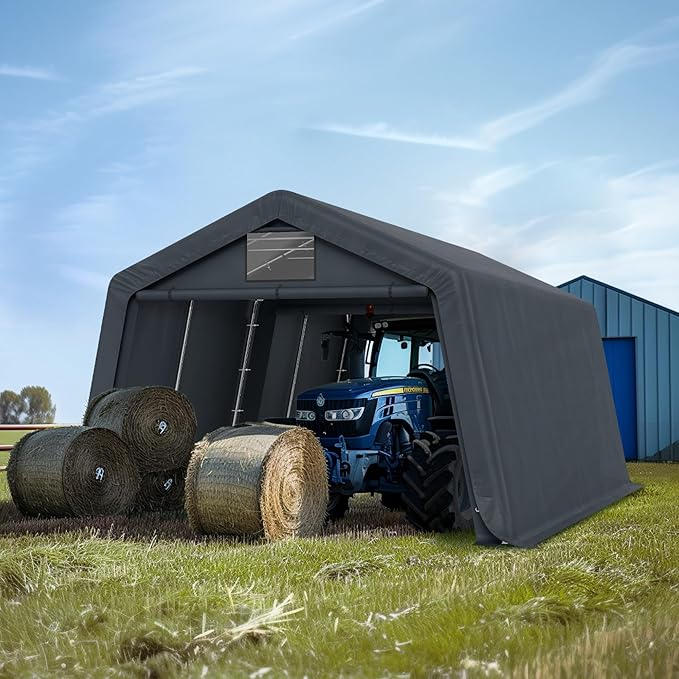 HERA'S PALACE 13x22 ft Heavy Duty Carport Portable Canopy Storage Shelter Shed with Metal Frame and Divider Curtain All-Season Tarp for Car Boat Truck Motorcycle